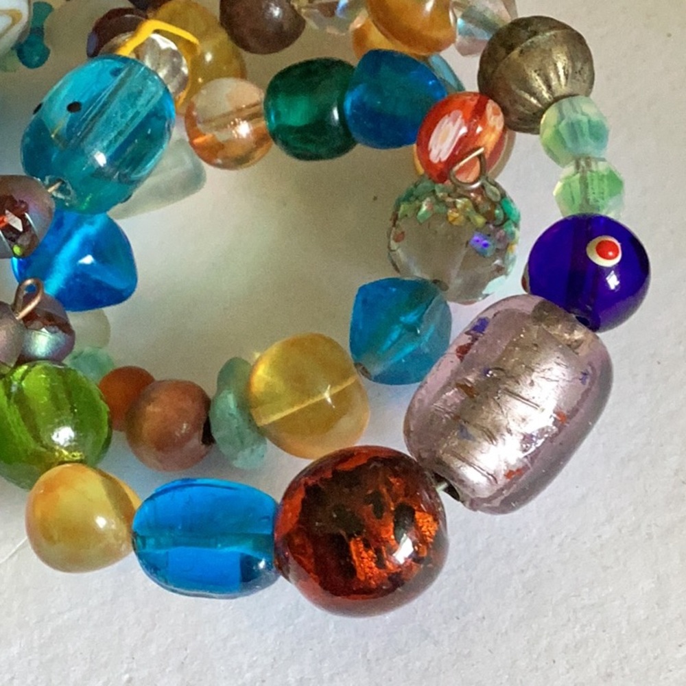 Art Glass Beaded Wrap Bracelet Artisan Made Murano & Crystal